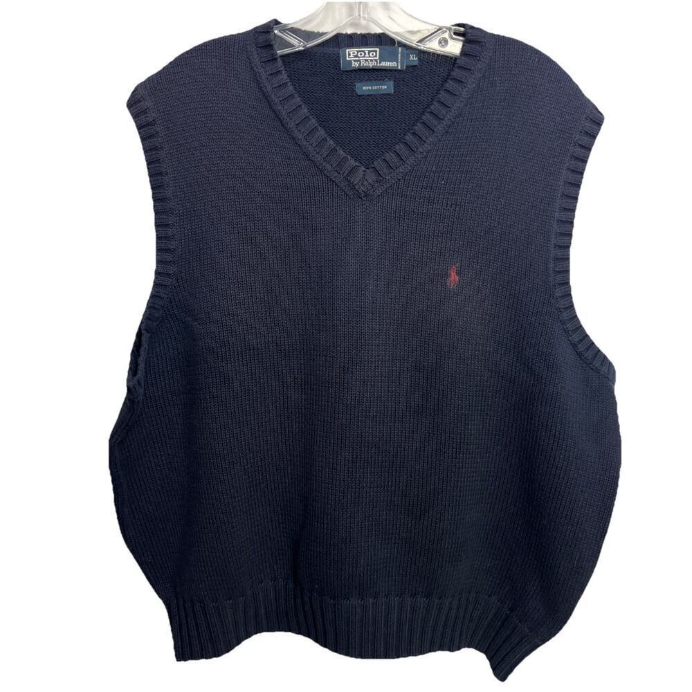 VINTAGE Ralph Lauren Polo Sweater Men XL Blue Vest Pullover Purple Pony Classic